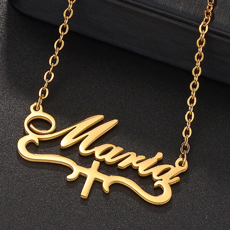 Einfache Titan Stahl DIY Brief Halskette Kreative Kreuz Name Anhänger Schlüsselbein Kette Neue Accessoires Geburtstag Geschenk für Frau