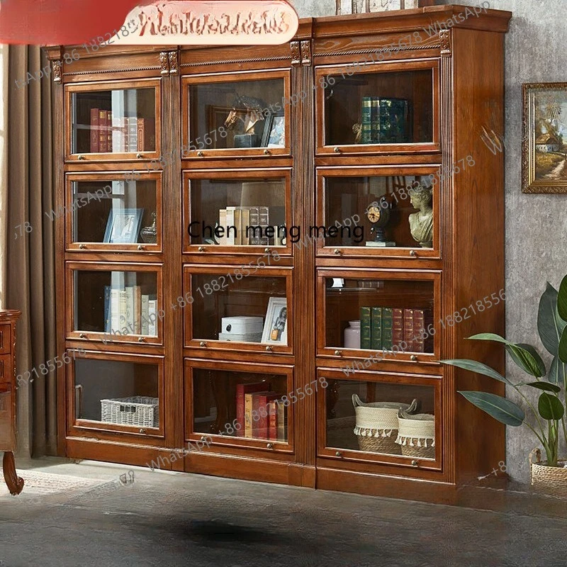 

solid wood dust-proof bookcase bookshelf living room display cabinet with glass door floor-to-ceiling storage cabinet household