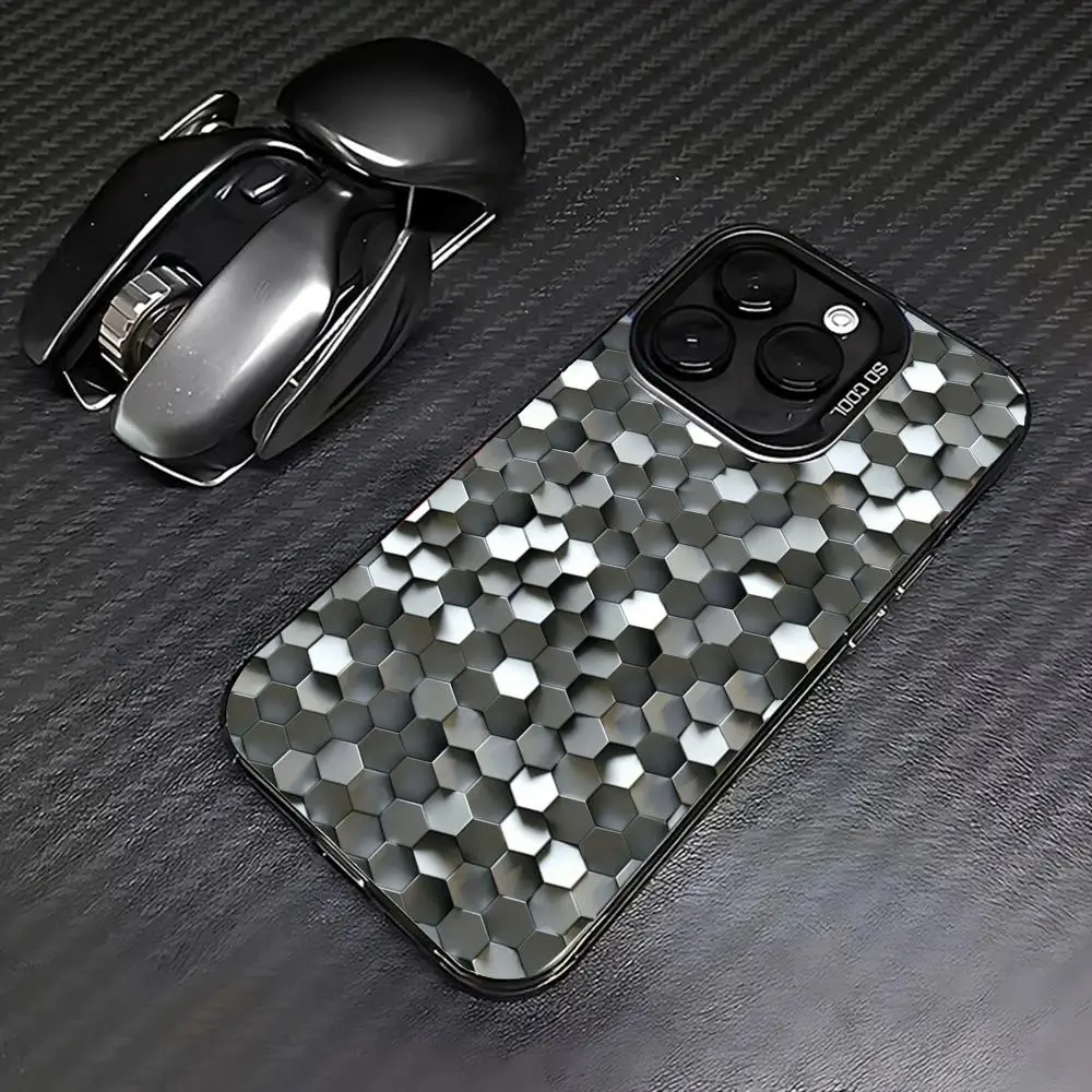 

Silver hexagon case for iPhone 16 15 14 13 12 11 Pro/ Max/Plus shock-proof rear cover anti-fingerprint
