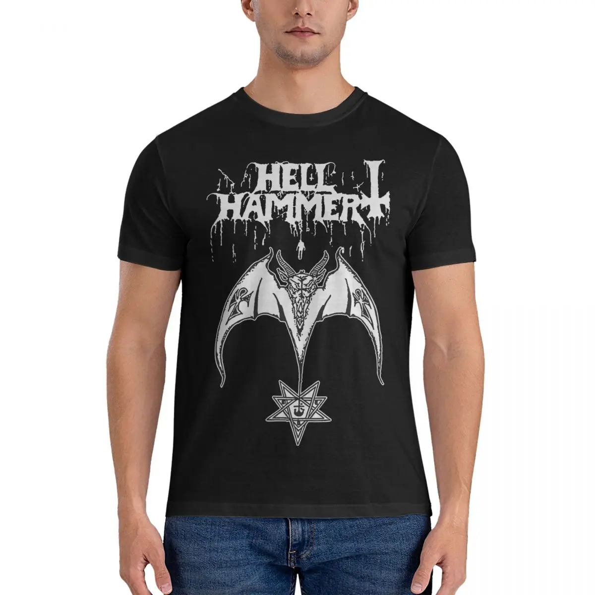 Men T-Shirt Hell Hammer Humorous Pure Cotton Tees Short Sleeve Celtic Frost T Shirts Crew Neck Clothes Gift Idea