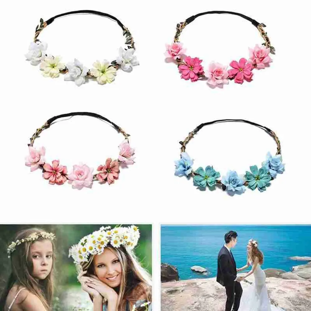 Five Flowers Girl Wedding Rose Hair Accessories Wreath Garland Hair Ring