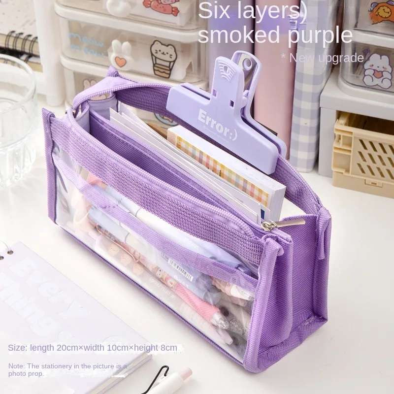 6-Layer Large Capacity Pencil Case Stationery Supplies High Appearance Transparent PVC Storage Bag Organizer