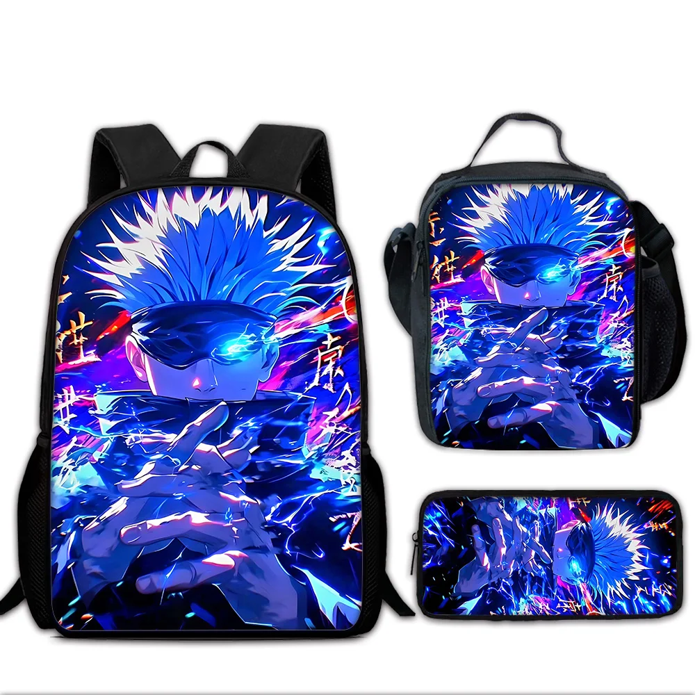 Mochila Escolar Anime J-JujutsuS K-KaisenS com Bolsas para Almoço, Bolsas para Lápis, Mochilas Escolares para Meninos e Meninas, Melhor Presente