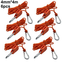 6Pcs 4mm 4m Camping Tent Tie Down Rope Tightener Fastening Wind Rope Buckle Pulley Ratchet Hangers Awning Rope Hook Tie Down Str