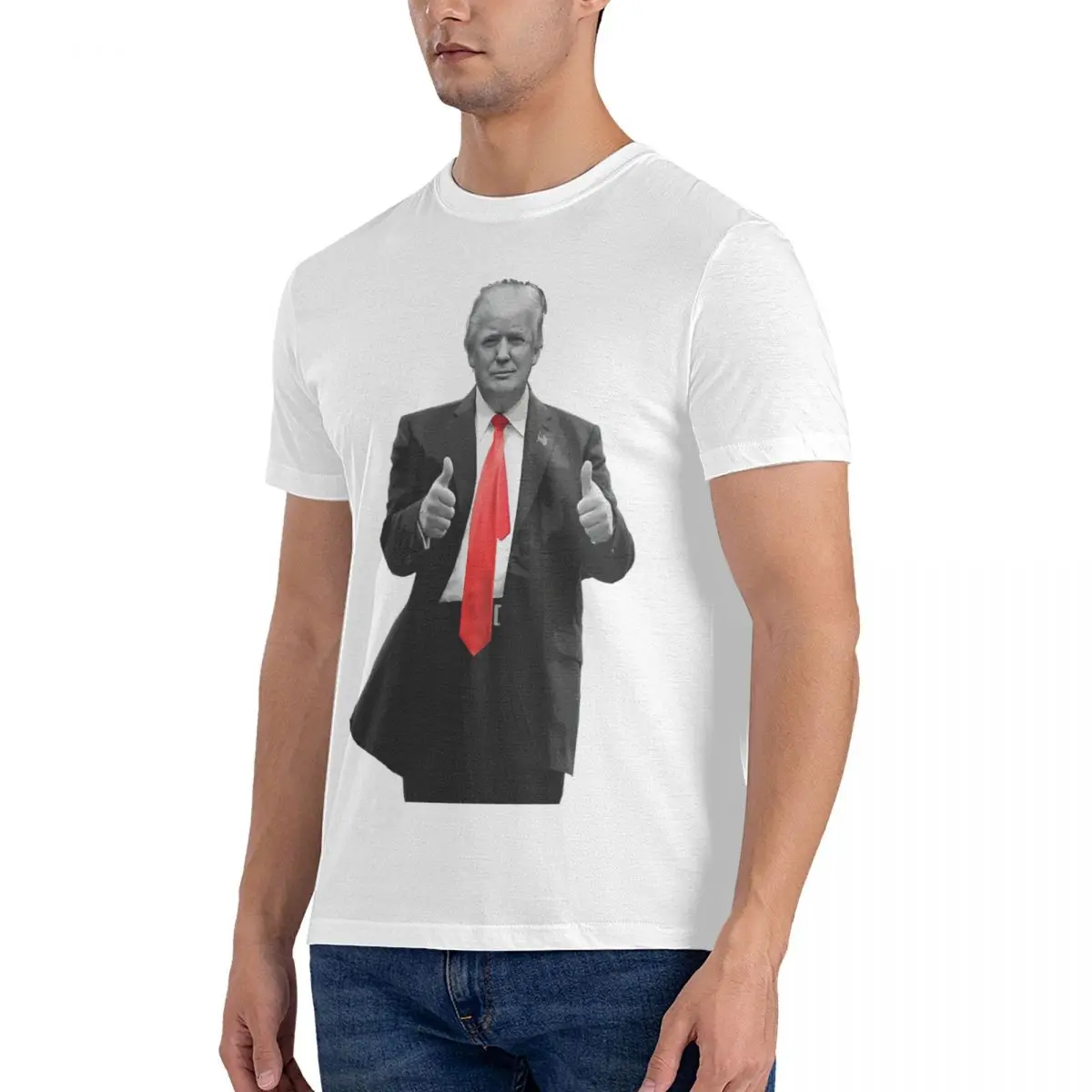 For President 2024 Thumbs Up Men T Shirt Donald Trump Novelty Tee Shirt Short Sleeve Round Neck T-Shirt 100% Cotton