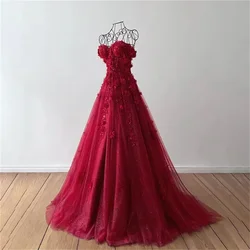 Lily 3D Flowers Evening Dresses Sweetheart Sequined Charming Prom Dress Burgundy Net Sleeveless Party Dresses vestidos de noche