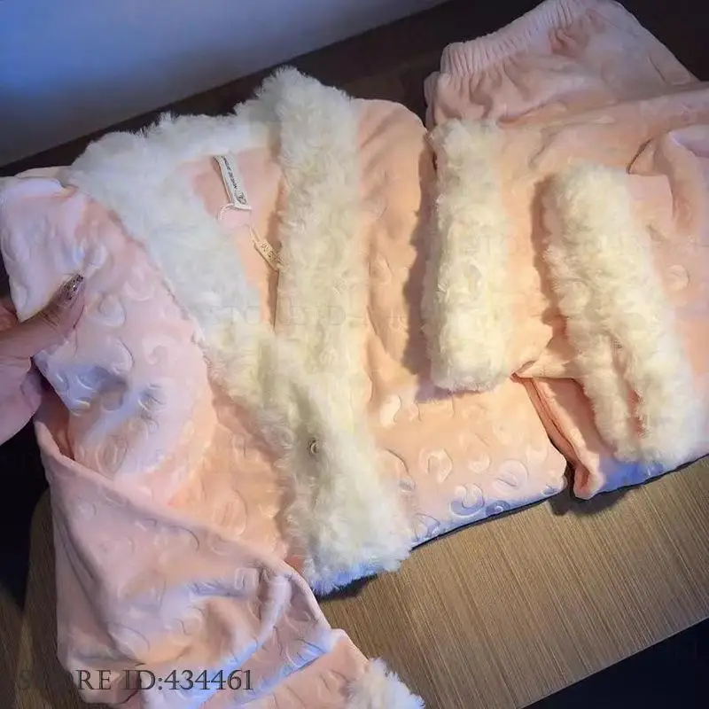 

Island Velvet 2PCS Pajamas Set Women Pijamas Home Clothes Sexy Jacquard Leopard Sleepwear Trouser Suit Loose Velour Loungewear