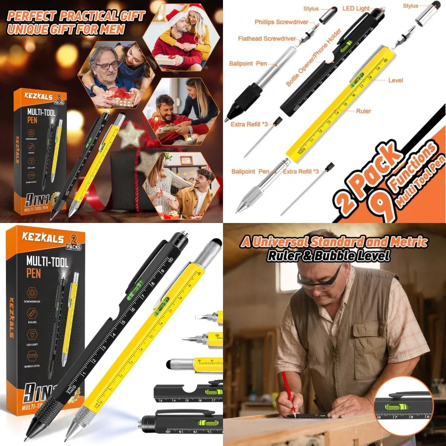 مجموعة أقلام متعددة الأدوات 9 في 1 للرجال: مواد تخزين عملية ومتعددة الاستخدامات لعيد الميلاد وأعياد الميلاد أو فكرة هدايا الفيل الأبيض