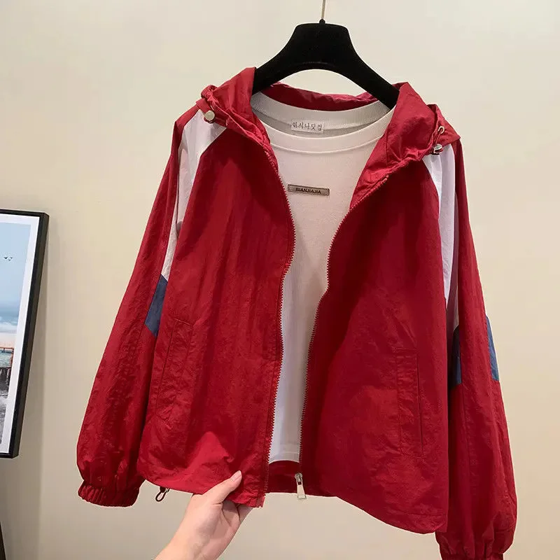

Women Thin Jacket Outdoor Sun Protection, 2025 New Spring And Summer Hooded Patchwork Jacket, Breathable Sun Protection Clothes