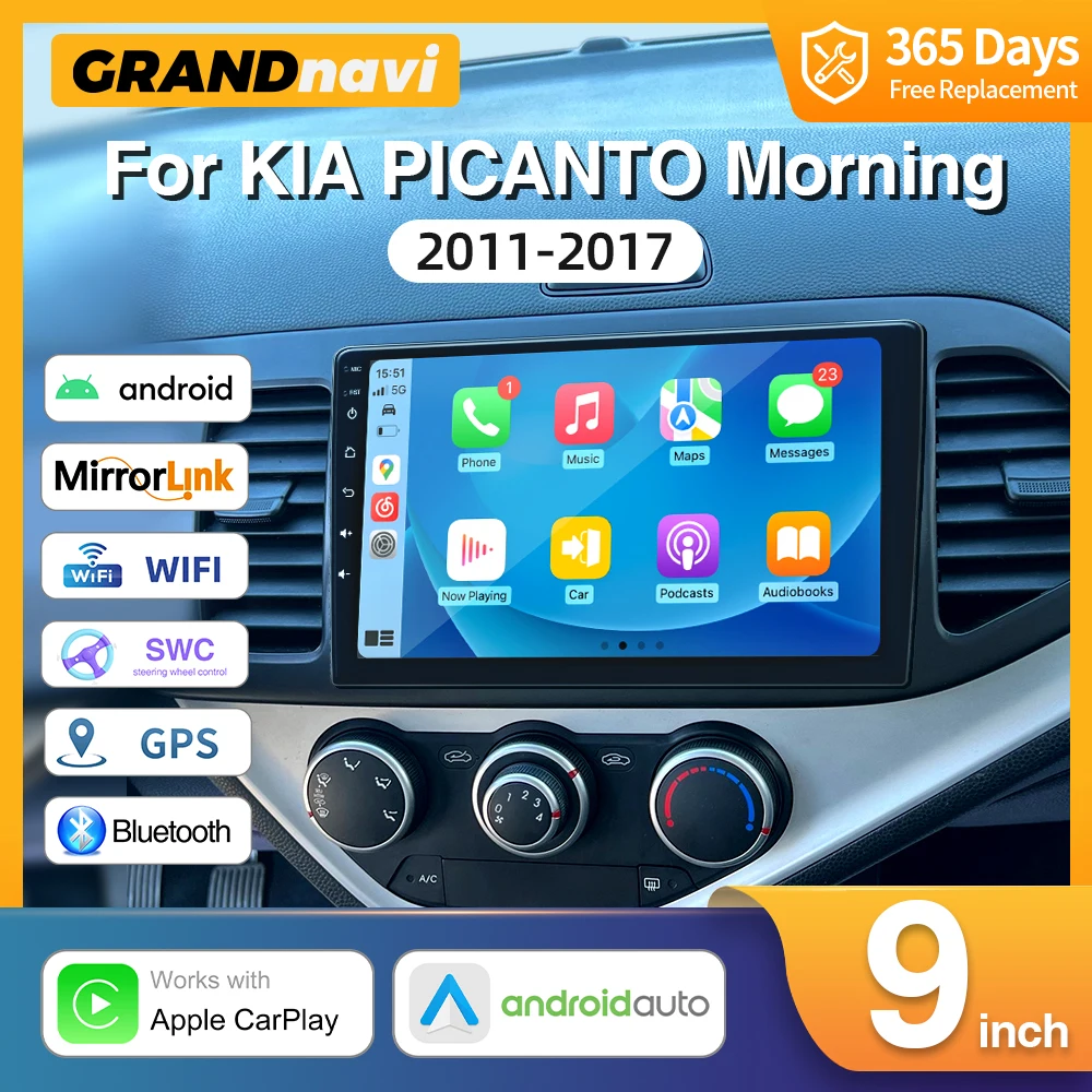 

2din Android 11 Carplay Car Radio Multimidia Video Player For KIA PICANTO Morning 2011-2017 LHD Wireless CarPlay Android Auto