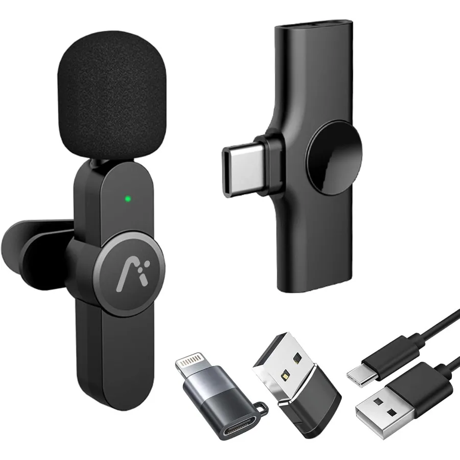 

Wireless Clip Mic Wireless Lavalier Microphones Lapel Clipon Microphone for iPhone 15 Smartphone Laptop Video Rrding Tiktok Fac