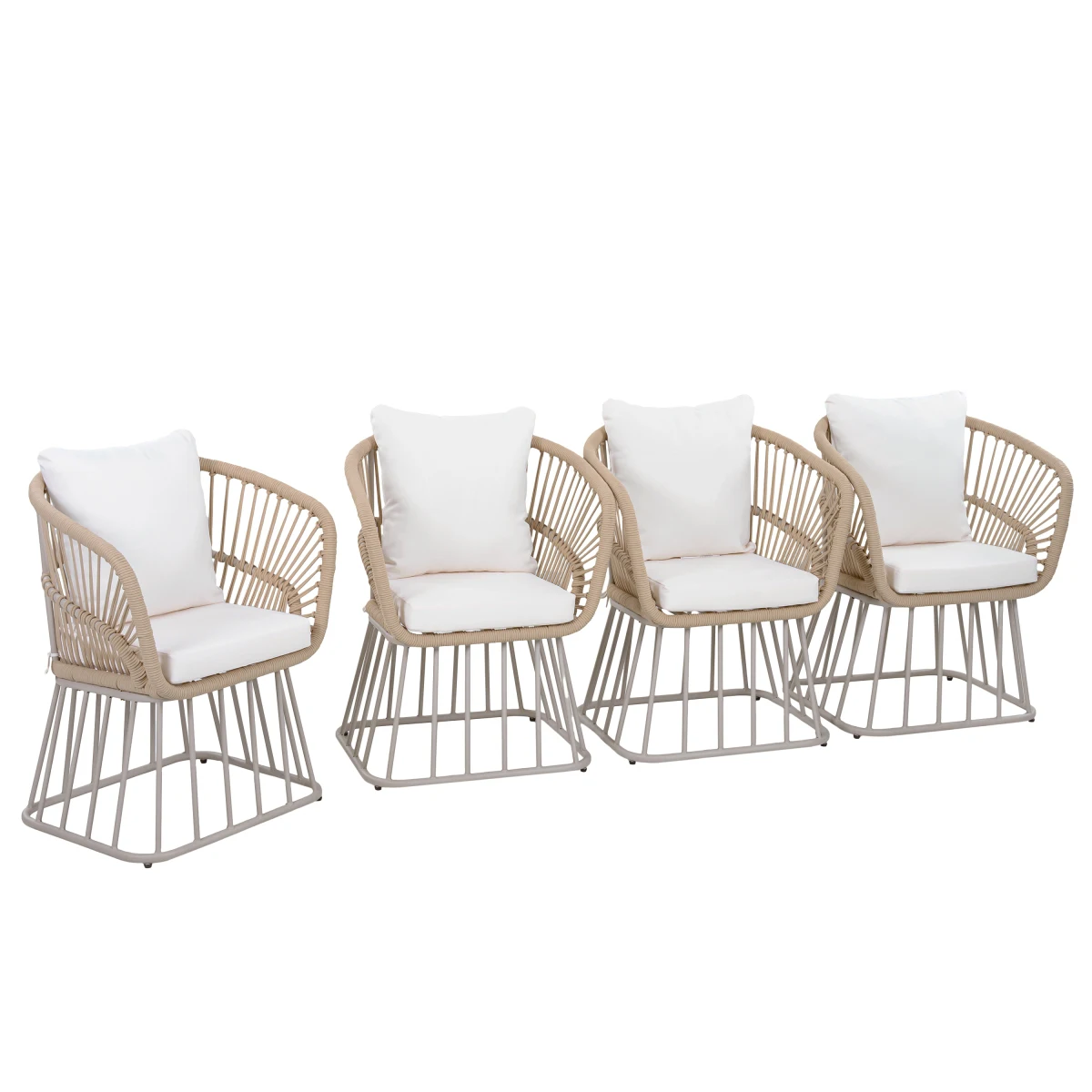 Christopher Knight Home ®   Outdoor Dining Chair MP1 - Teak Finish Wicker & Beige Steel Frame, 300LBS Weight Capacity, Includes Cushion