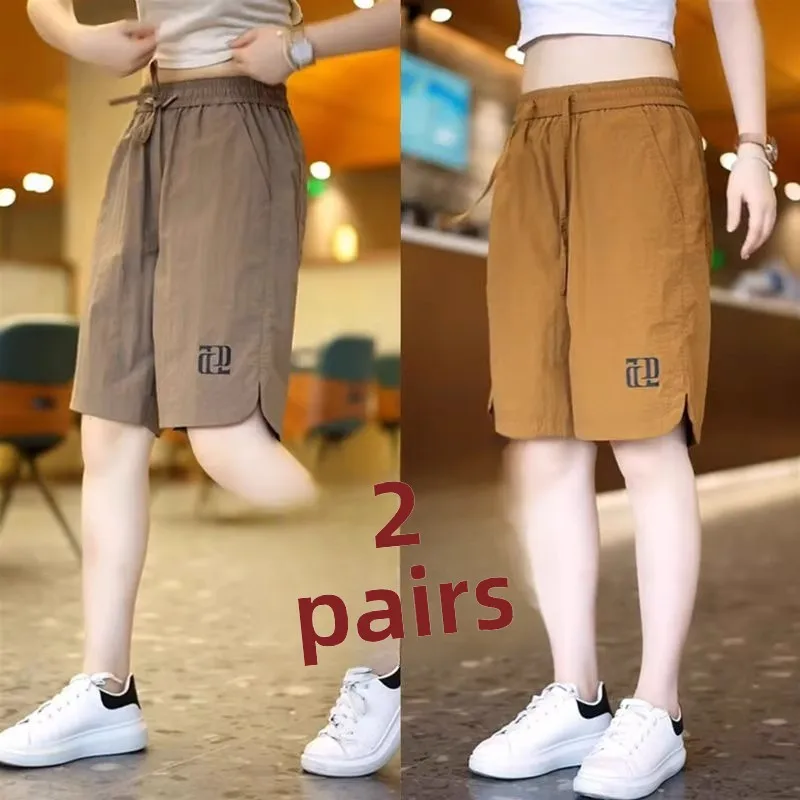 

Мужские лыжи из ледяного шелка, летние тонкие модные повседневные свободные одинаковые спортивные брюки длиной пять четвертей, дышащие, удобные, прямые ноги