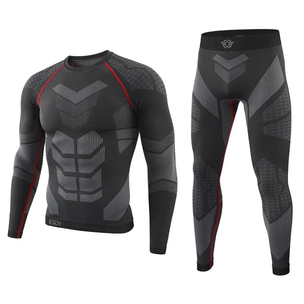 Men's Tactical Thermal Underwear Set for Outdoor Sports, Cycling Training, Fitness, Adjustable Seamless Thermal Clothing