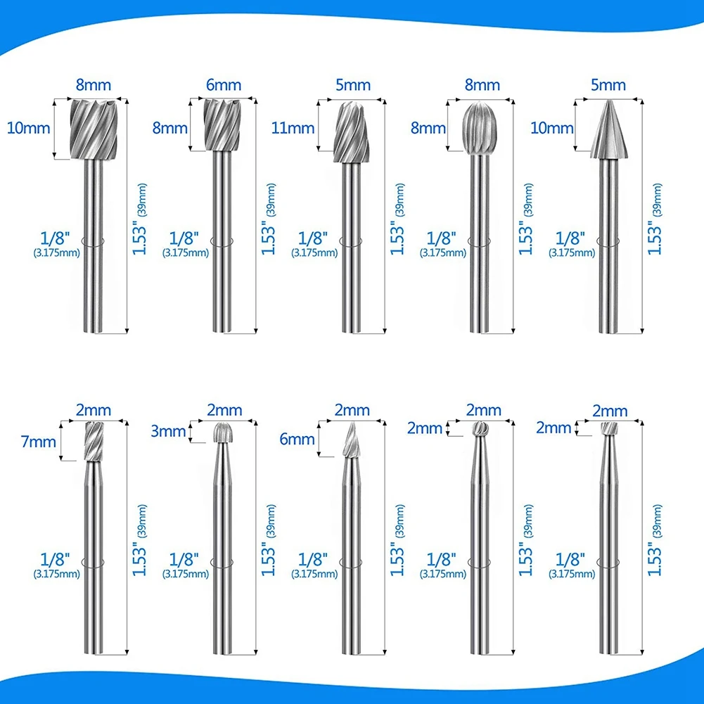 ABKM – mèches de gravure en carbure pour routeur HSS, 20 pièces, pour jeu de mèches de routeur Dremel, tige de 1/8 pouces (3mm) pour outils rotatifs Dremel Proxxon