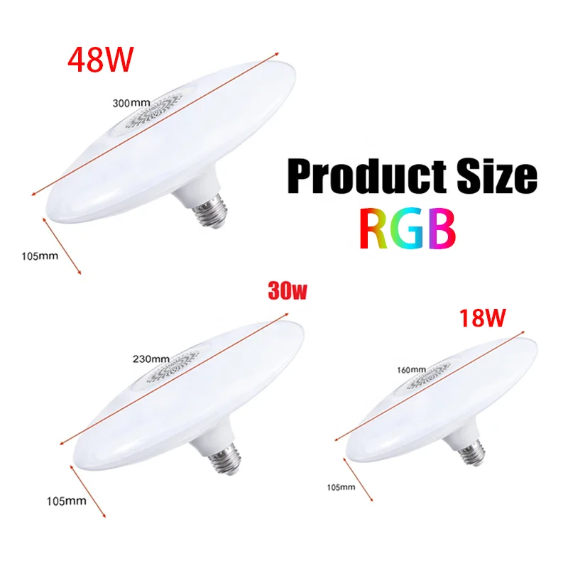 30W/48W LED Smart Music UFO Lamp E27 Wireless  Speaker Bulb RGBW Dimmable Ceiling Light Remote Control For Home 2021