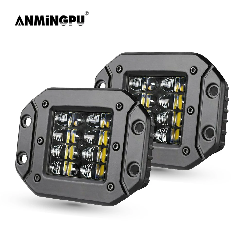 ANMINGPU 플러시 마운트 LED 작업 라이트 바, 자동차 트럭 ATV 지프 헤드라이트용, 12V, 24V, 40W 스팟 빔, LED 포드 라이트 바, 2x5 인치