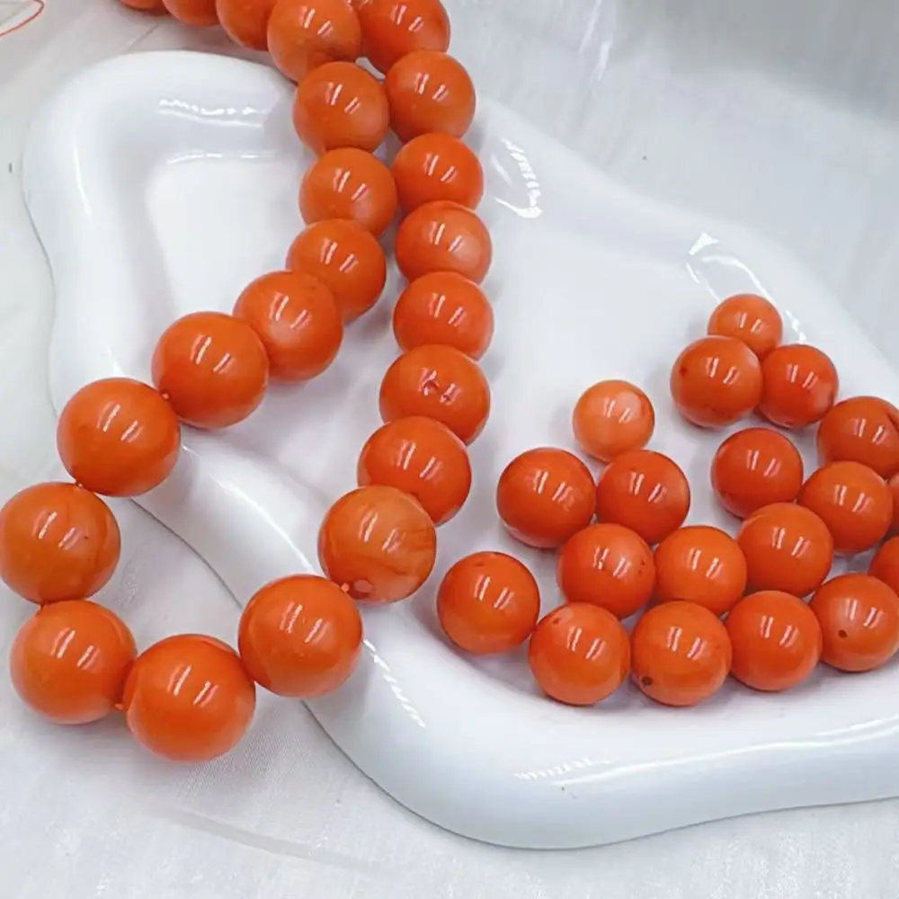 Big Beads Wholesale Round Orange Natural Sea Bamboo Coral Jewelry  Making DIY Accesspries Loose Beads 15