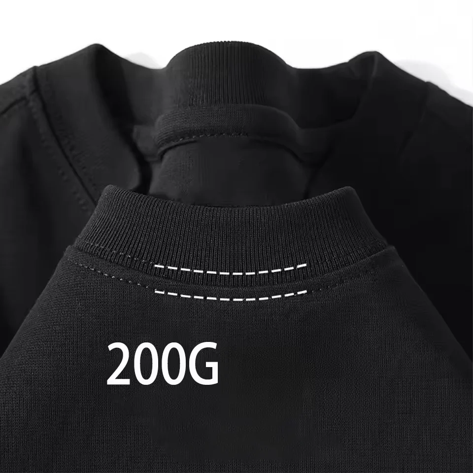 Marineblaues 200 g schweres Baumwoll-Kurzarm-T-Shirt, Sommer-Rundhalsausschnitt, lockeres und basishemd für Männer und Frauen, Basic-T-Shirt ohne Aufdruck – Detail 7