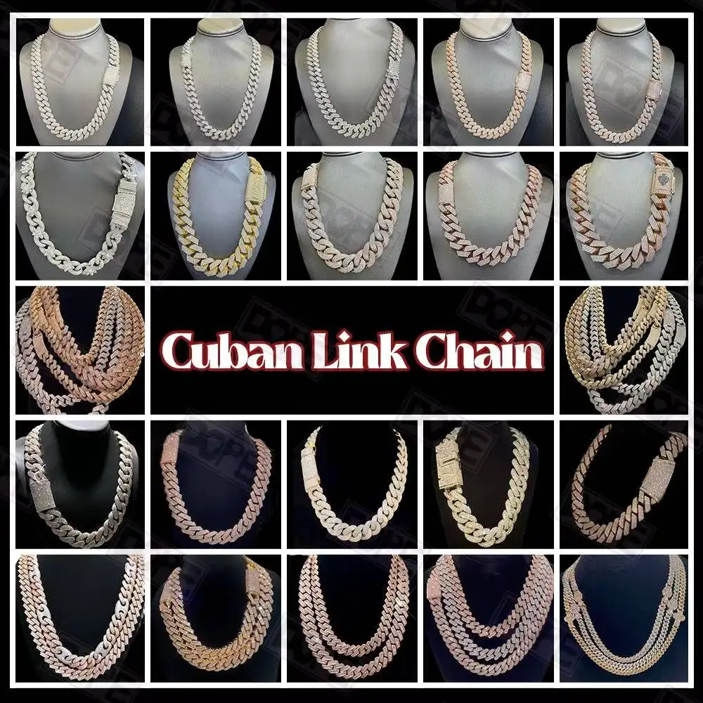 Luxury 16mm 18mm 20mm Moissanite Cuban Link Chain Hip Hop 925 Silver Rose Gold/Gold/Silver Plated GRA Certified Dope Jewelry Nec