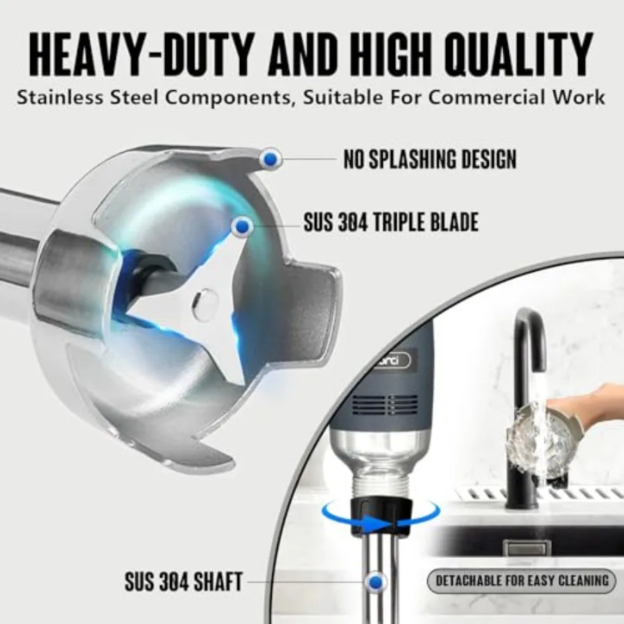 Liquidificador de imersão comercial VONCI de 18 polegadas com eixo removível 350W 500W e 750W compatível com eixo removível de aço inoxidável.