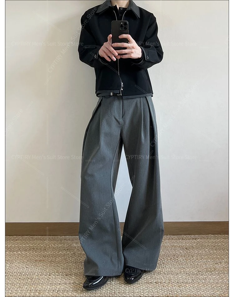 American Style Three-dimensional Business Casual Silhouette Pleated Trousers Men 2026 Spring Autumn Cleanfit Loose Draping Long