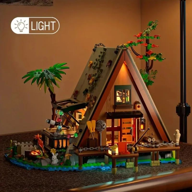 20251486 Uds/1108 Uds. Bloques de construcción de casa forestal con luz LED, juego de ladrillos de exhibición de cabina de árbol para amantes de la naturaleza, adultos y niños
