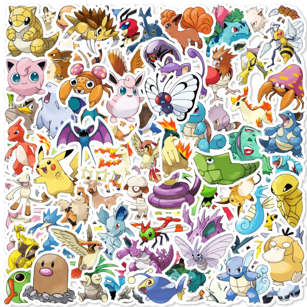 10/30/50/80pcs Anime Pokemon Cute Pikachu Bulbasaur Stickers Cartoon Kids Sticker Toy Phone Diary Skateboard Decals for Kids Toy