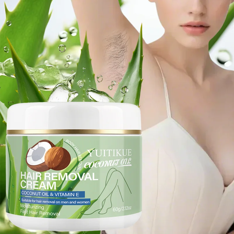 YUITIKUE Coconut Oil & Vitamin E Hair Removal Cream, 60g Fast Moisturizing Hair Removal Cream for Men and Women