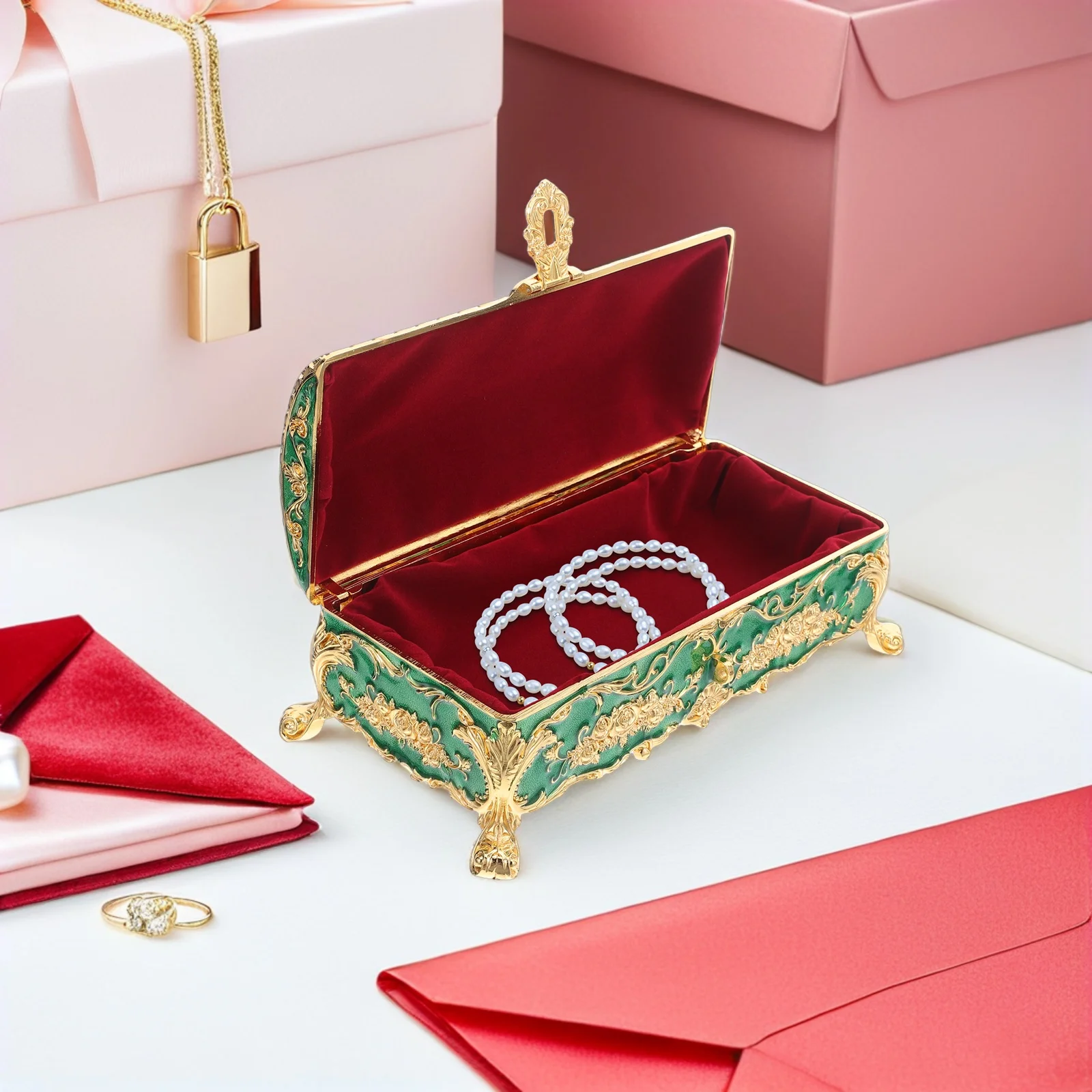 

Necklace Jewelry Box Travel Trinkets Retro Decor Metal Present Decorative Boxes