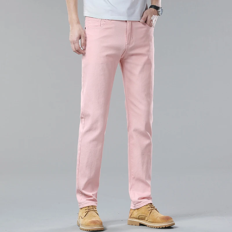 2024 New White Jeans Men\'s Trousers 98% Cotton Mid-waist Slim Pencil Pants Denim Pants Stretchy Fashion Personality Men Clothing