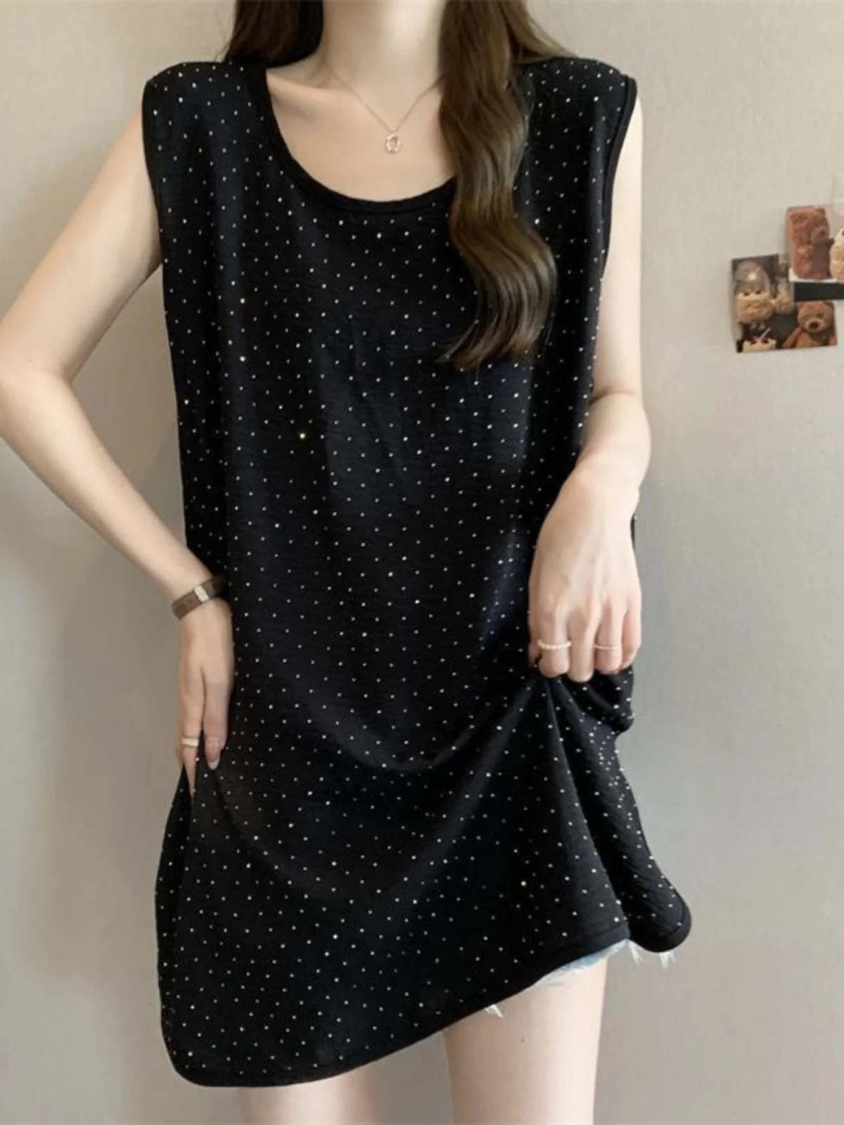 Korean Style Elegant Simple New Women's plus Size 300 Pounds Extra Large Summer Sleeveless Base Shirt Versatile Vest Ins