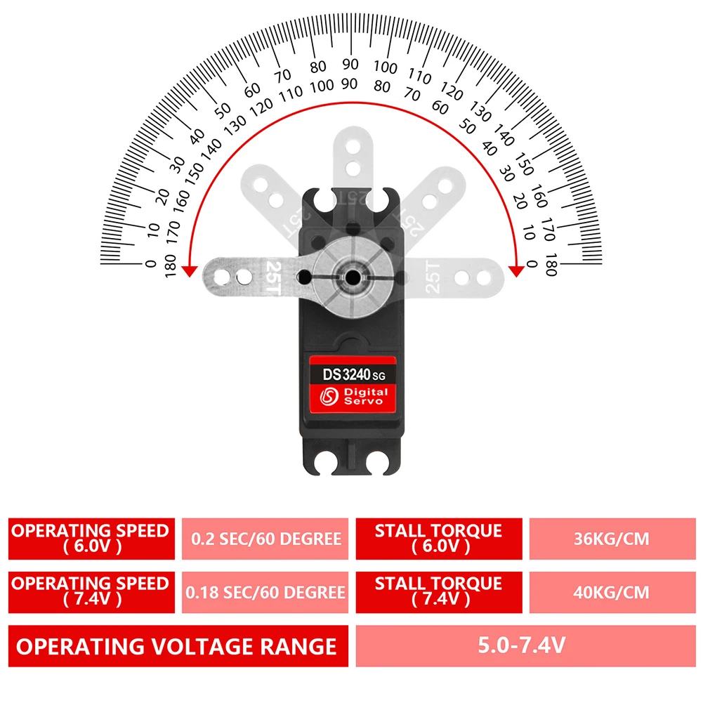 

40KG RC Servo High Torque Digital Servo Full Metal Gear Steering Servo Motor for 1/8 1/10 RC Car Crawler Robot