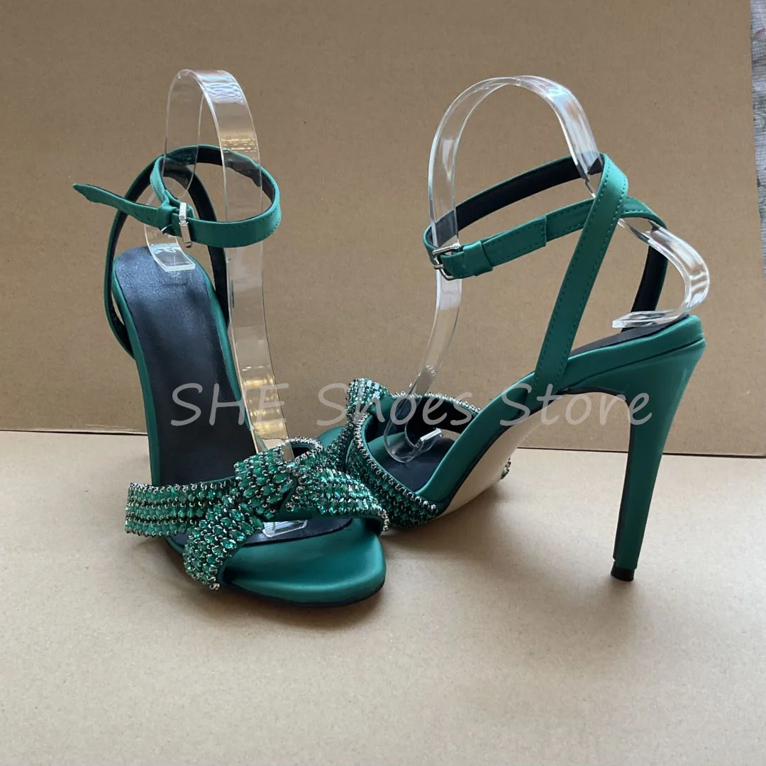 Luxury Handmade Rhinestones Butterfly Knot Decor Women Sandals Sexy Narrow Band Hight Heels Ladies Party Dress Shoes Pumps