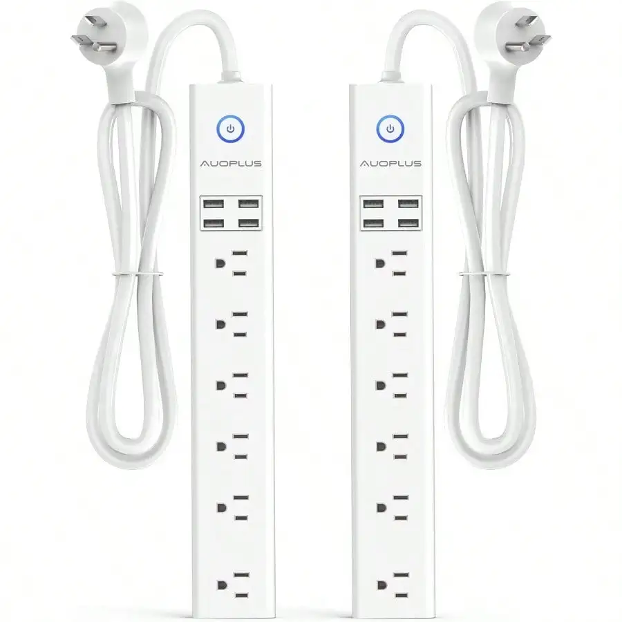 

Сетевой фильтр KKXY (2 шт.) с плоскими вилками, 6 розеток, 4 USB-порта для зарядки, 2100 Вт/10 А, удлинитель 1,8 м, защита от перегрузки