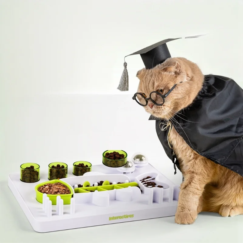 

Indoor Cat Toy Pet Puzzle Feeding Toy 3-in-1 Slow Food With Rotating Catnip Ball Cat Slow Feeder Play For Cats Educational Toys