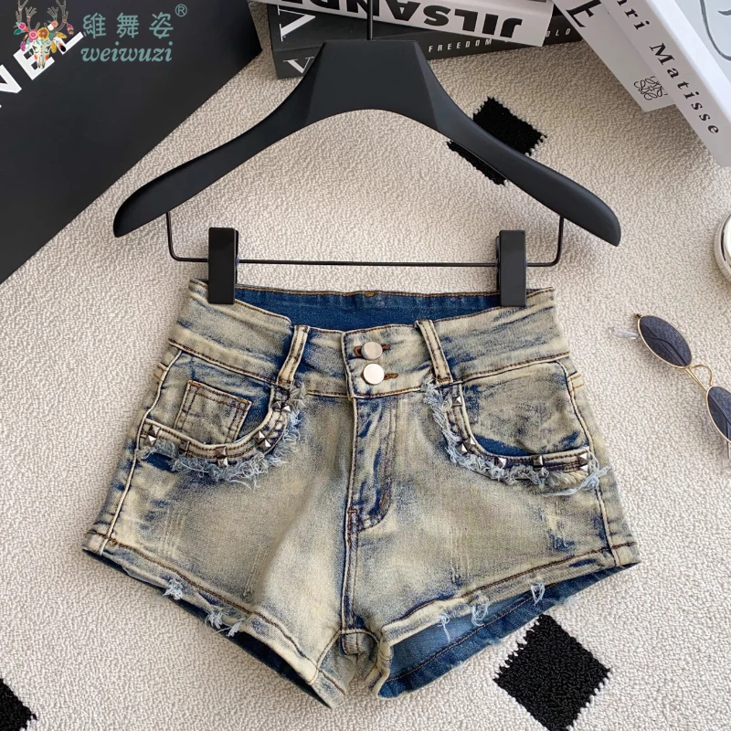 

Sexy Low Rise Denim Super Shorts Women's Summer Elastic Slim Mini Shorts Skinny Rivet Vintage BlueShort Jeans Y2k VersatilePants