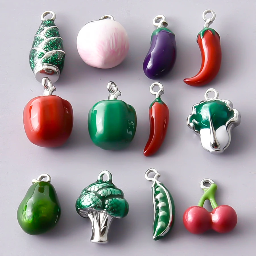 3D Stainless Steel Enamel Vegetable Fruits Charms For Jewelry Making Supplies Chili Pepper Cherry DIY Pendant Handmade Materials