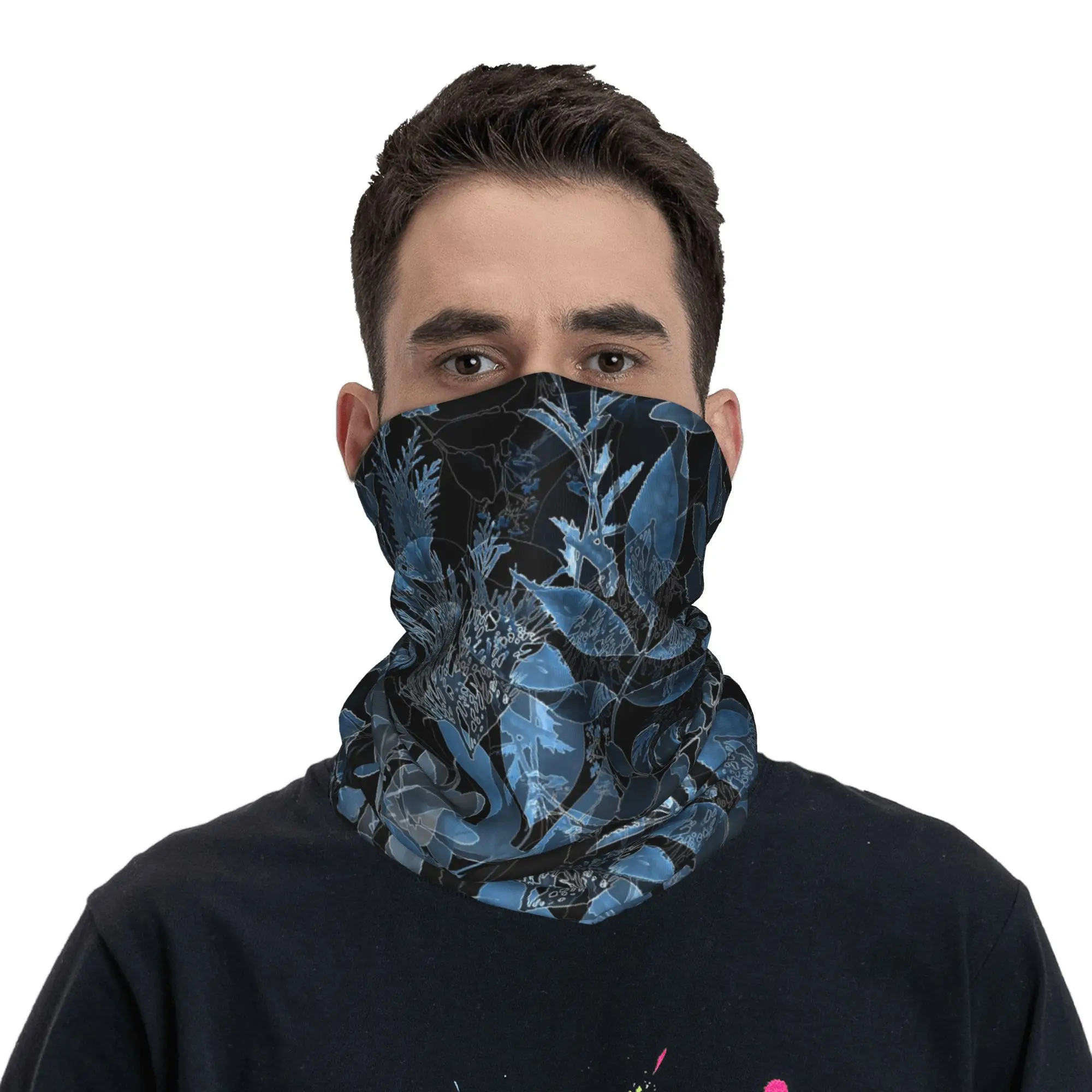 Blue Leaf Bandana Neck Gaiter Gedrukt Masker Sjaal Warme Hoofdband Rijden Unisex Volwassene Het hele seizoen