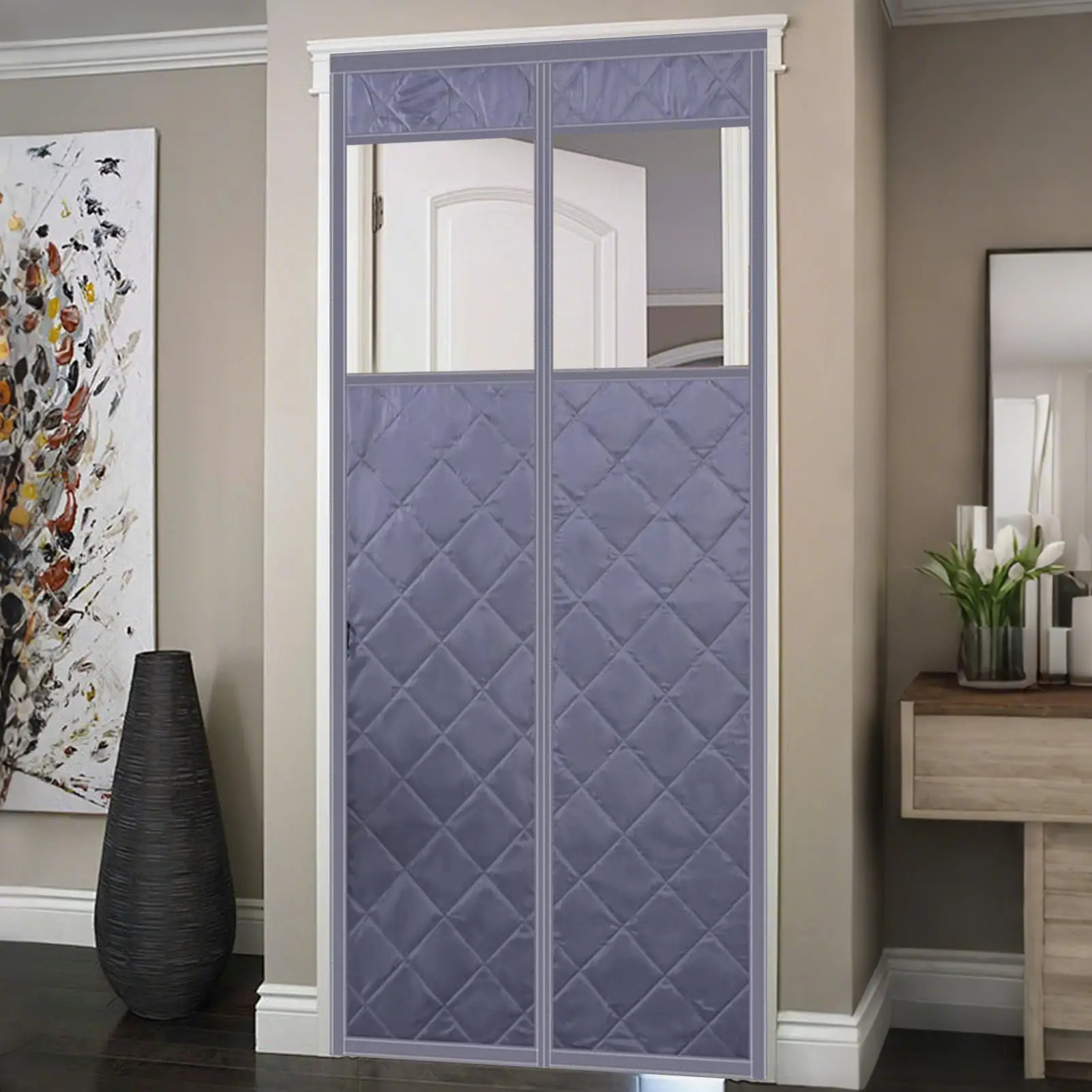 

Insulated Door Cover Insulated Screen with Clear Window Winter Layered Door Thermal Cover for Living Room Kitchen Patio Garage