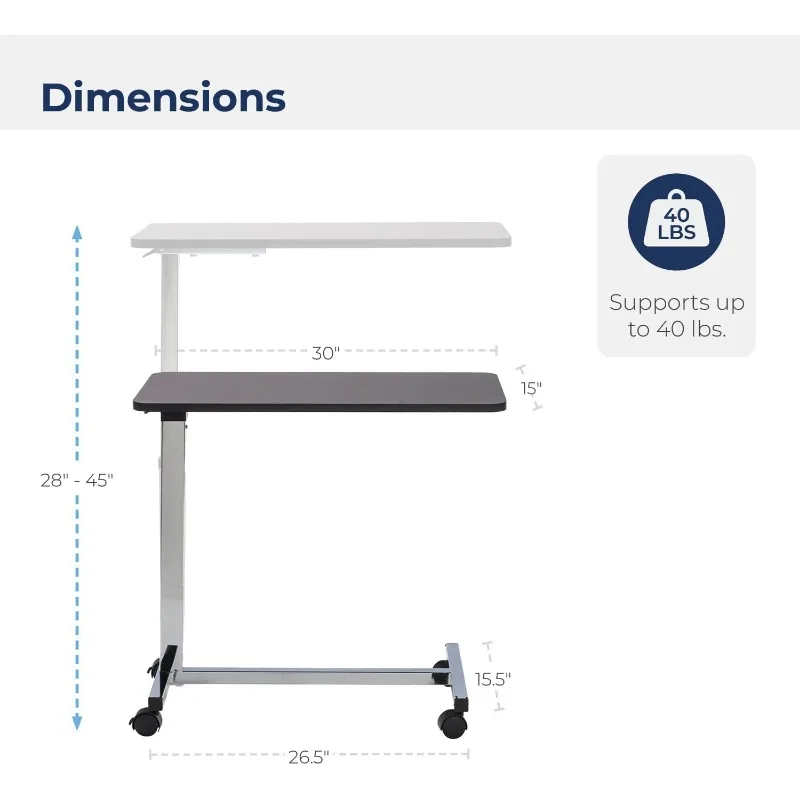 Non Tilt Top Overbed Table with Wheels, Chrome