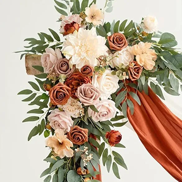 

Pink Rustic Wedding Arch Flowers White Swag Drape Kit for Wedding Ceremony Reception Backdrop Floral Decoration