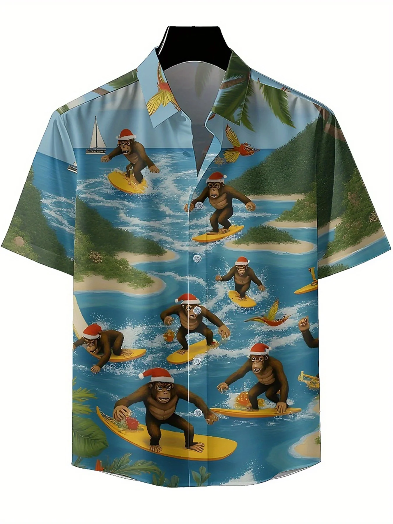 Men's Plus Size Hawaiian Shirts Tropical Surfing Christmas Monkey Pattern,New Summer Fashion Tops,Hip Hop Streetwear