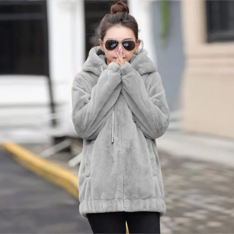 Chaqueta con capucha informal y de moda, colección Otoño/Invierno 2025, Chaqueta corta holgada de felpa cálida de manga larga con cremallera de lana