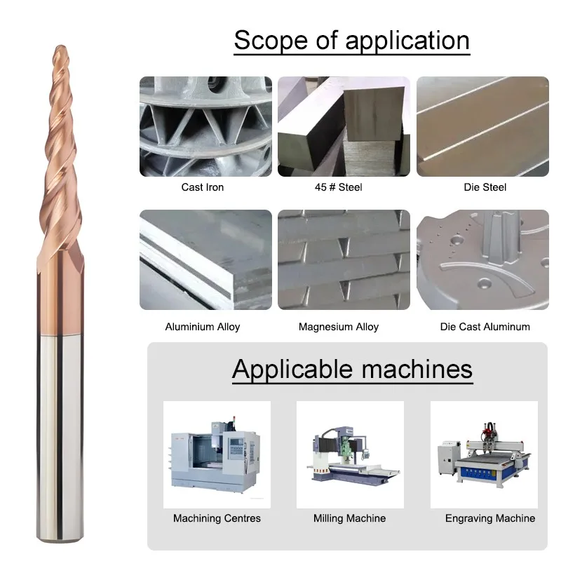 SHAZAM Conical Ball End Milling Cutters 2-Flutes Tungsten Steel Carbide R0.25-R2.0mm CNC Endmills HRC55 Extended Milling Cutter