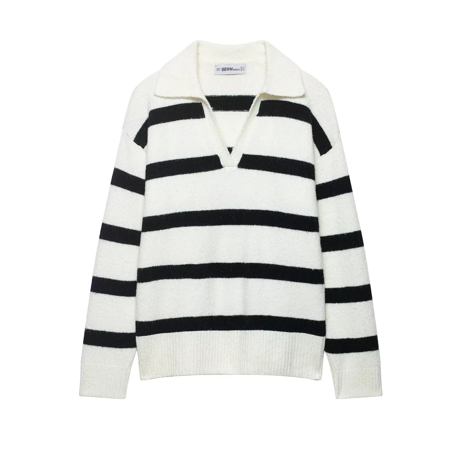 

Women's 2026 Fashion Versatile Patchwork Striped Knitted POLO Shirt Female High Street Casual Long Sleeve Pullover Sweater