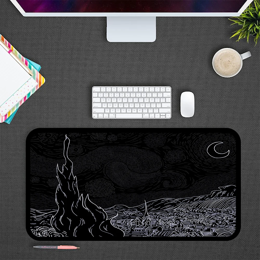 Tappetino per mouse grande nero, accessori per ufficio artistico Tappetino per mouse antiscivolo Tastiera e mouse Gamer900x400 mm