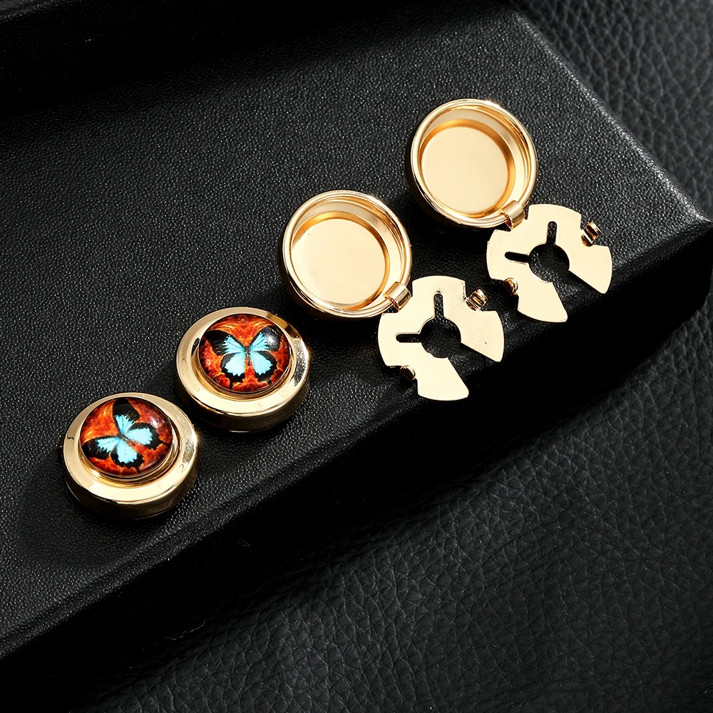 8 أنماط مضحك فراشة نمط غطاء أزرار المشبك الزجاج كابوشون أزرار أكمام صورة فنية #4