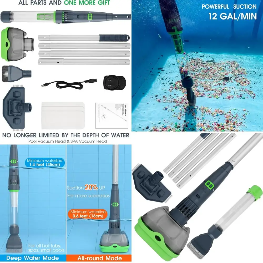 

Двухрежимный перезаряжаемый пылесос для бассейна и спа с фильтрами 25 мкм, временем работы 90 минут, масляными поглотителями и стержнями