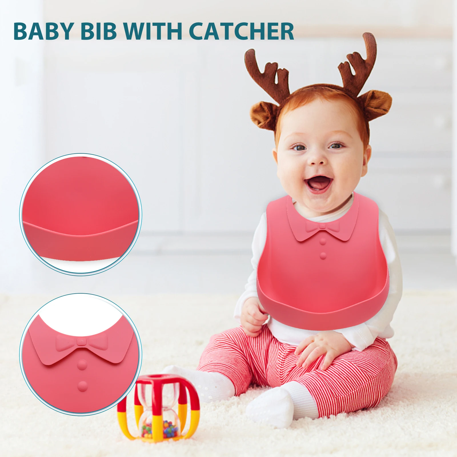 

Silicone Bib Kids Toddler Baby Feeding Waterproof Catcher Pocket Durable Grade Safe Hygienic Adjustable Cartoon